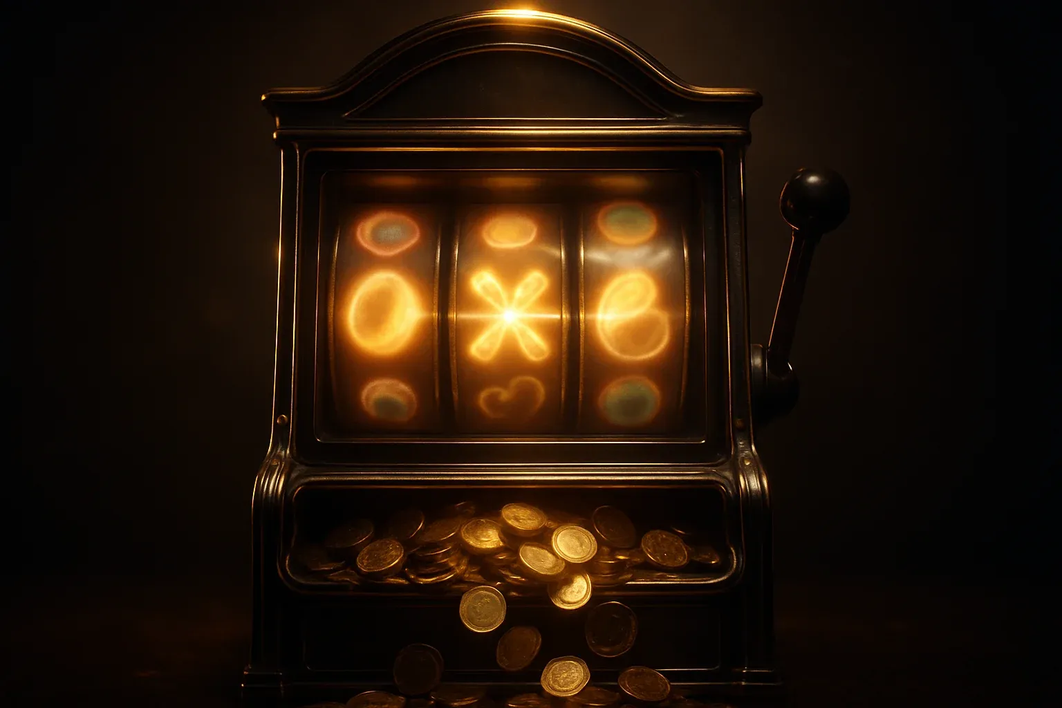 Ultra-realistic ornate slot machine with spinning reels and golden coins